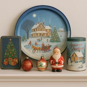 Vintage 1980s Potpourri Press Christmas Tray – Winter Scene with House & Sleigh